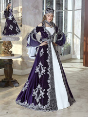 African Royal Purple Silver Embellished Flounce sleeve Long Fancy Kaftan Dresses