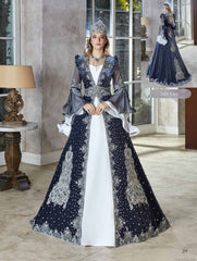 turkish traditional luxury tall velvet long frill sleeve kaftan dress set with accessories