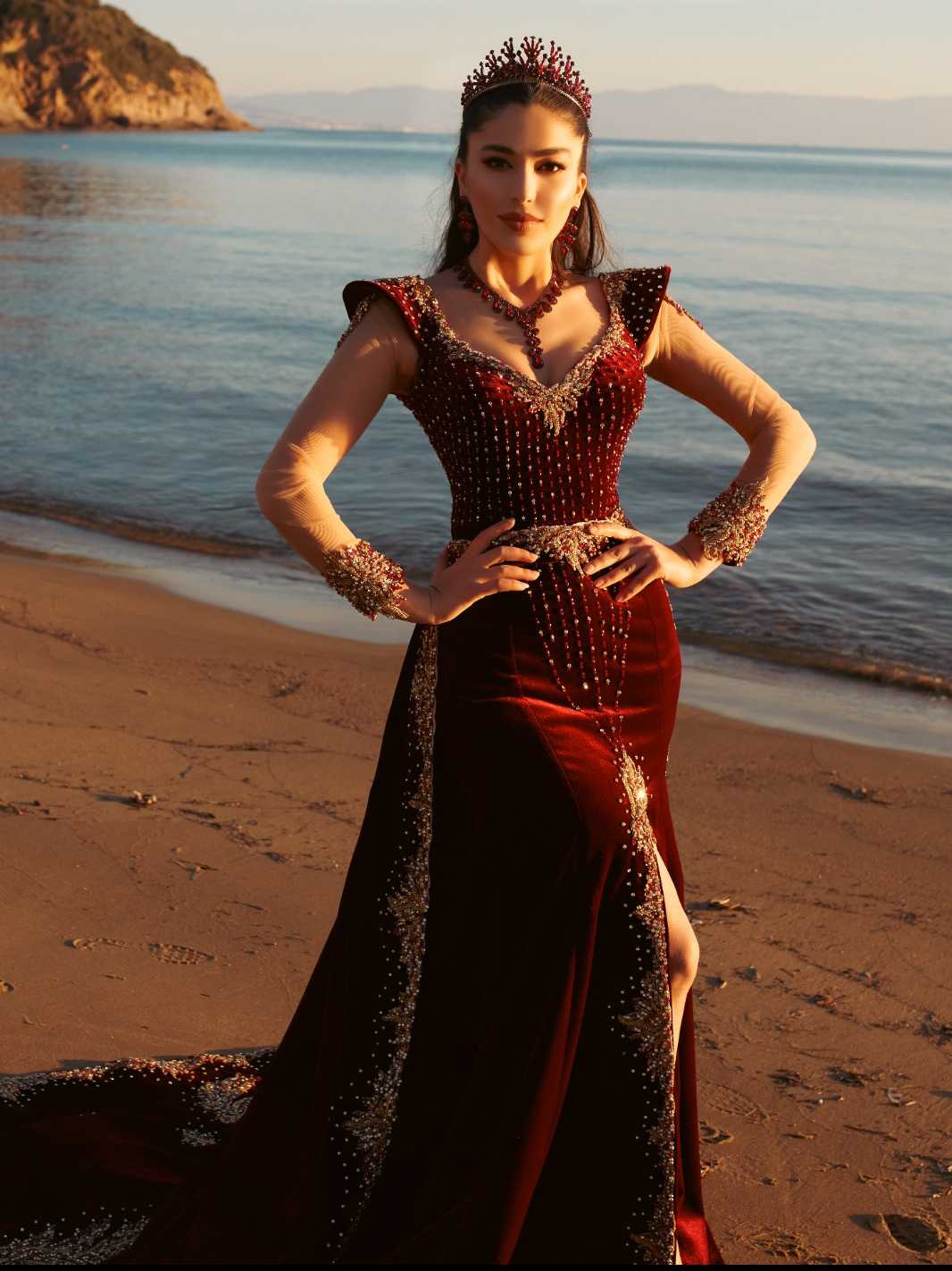 Fancy Burgundy Floor Length Sleeveless Sequin Party Gown