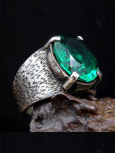 Emerald Gem Silver Mens Ring