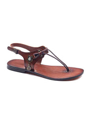 Leather Strapped Tan Sandals For Women