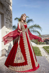 Red Velvet Long Henna Dress Caftan