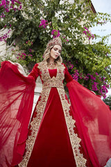 red henna night arabic long formal evening abaya dresses with sleeves online