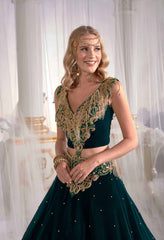 Embroidered henna evening dress for brides