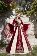 Where to buy online tall maxi length red gold sequin embroidered fancy kaftan gowns with long sleeve online