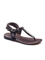Metallic Buttons Leather Sandals