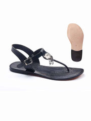Toe Thong Black Sandals For Women