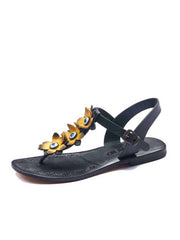Yellow Flowers Leather Sandals