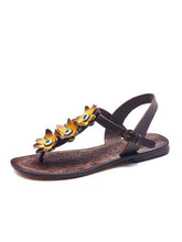 Yellow Flowers Leather Sandals