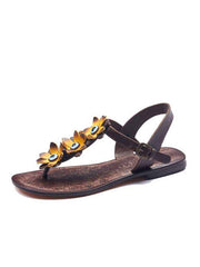 Yellow Flowers Leather Sandals