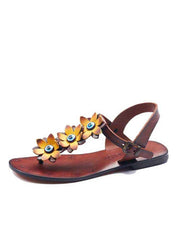 Yellow Flowers Leather Sandals