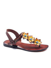 Yellow Flowers Leather Sandals
