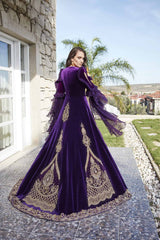 buy online fancy designer dark purple long evening party dresses