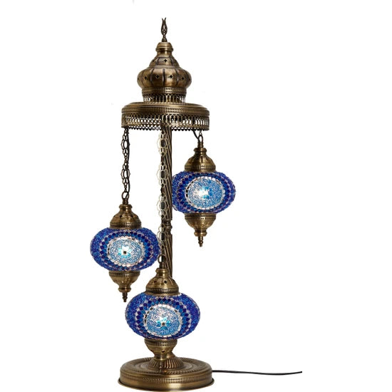 3 Globe Blue Turkish Stained Glass Floor Lamp