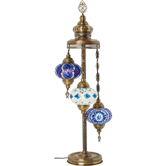 3 Globe Blue & White Turkish Stained Glass Floor Lamp for sale