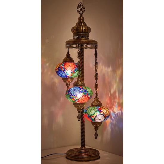 3 Globe Decorative Turkish Stained Glass Floor Lamp