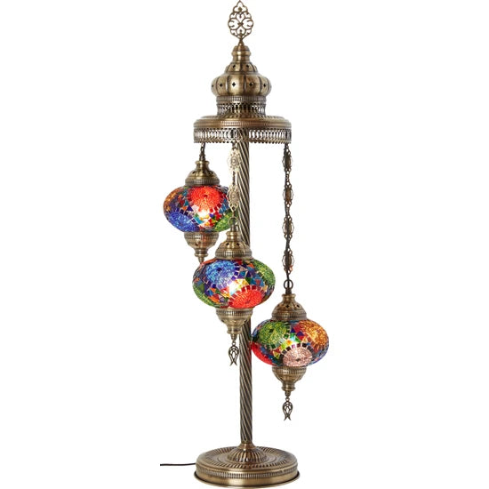 3 Globe Decorative Turkish Stained Glass Floor Lamp for sale