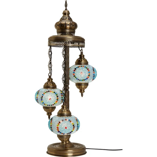 3 Globe Ice Blue Turkish Stained Glass Floor Lamp for sale