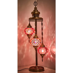 3 Globe Red Turkish Stained Glass Floor Lamp