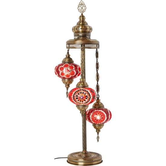 3 Globe Red Turkish Stained Glass Floor Lamp