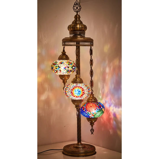 3 Globe Turkish Moroccan Mosaic Glass Floor Lamp