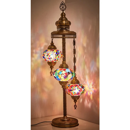 3 Globe Turkish Moroccan Stained Glass Floor Lamp