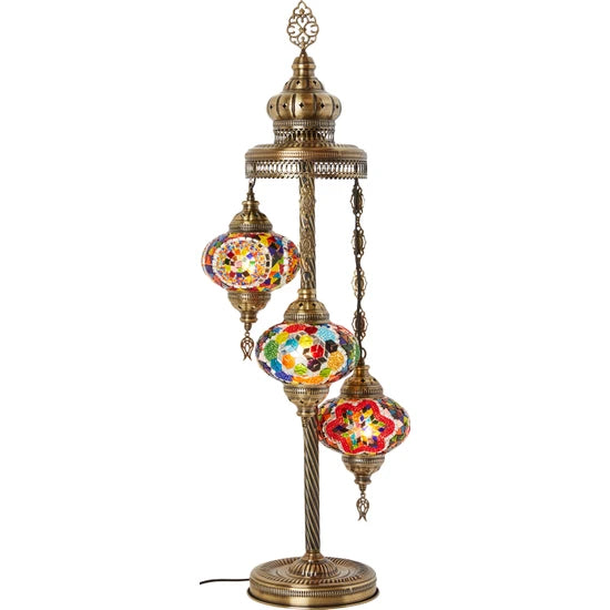 3 Globe Turkish Moroccan Stained Glass Floor Lamp