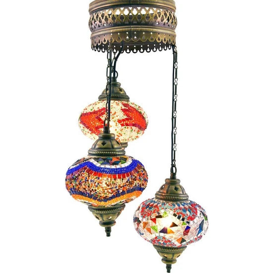 3 Globe Turkish Mosaic Chandelier for sale