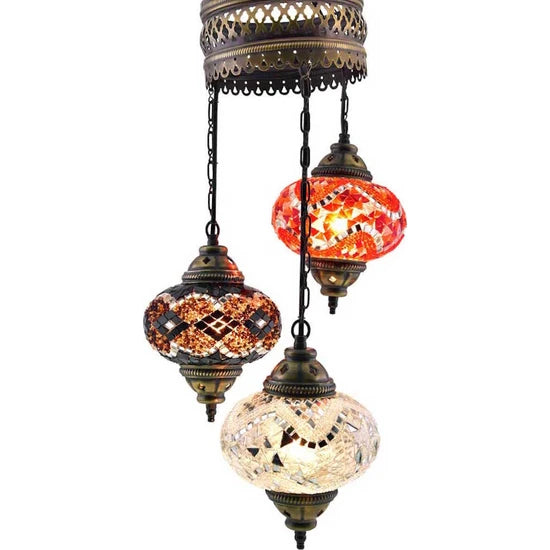 3 Globe Turkish Mosaic Lantern for sale