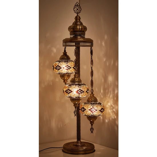 3 Globe Turkish Stained Glass Floor Lamp