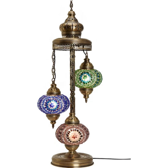 3 Globe Turkish Stained Glass Floor Lamp for sale