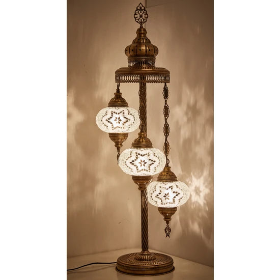 3 Globe White Turkish Glass Floor Lamp