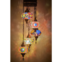 5 Globe Colourful Turkish Mosaic Hanging Lamps