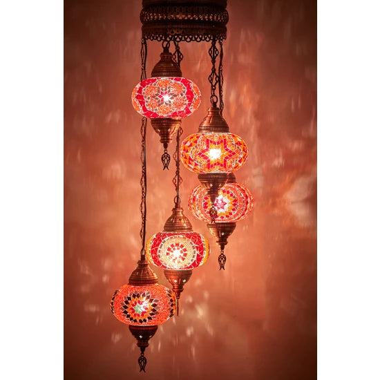 5 Globe Red Turkish Mosaic Light Fixtures