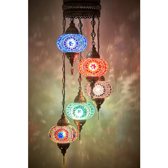 5 Globe Turkish Mosaic Hanging Lamps