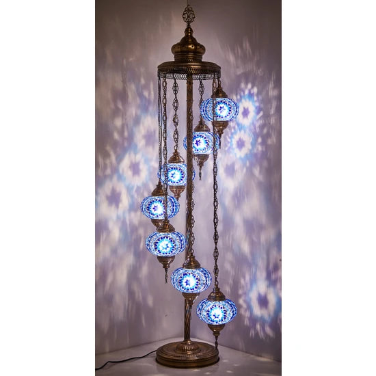 7 Globe Blue Turkish Moroccan Mosaic Floor Lamp