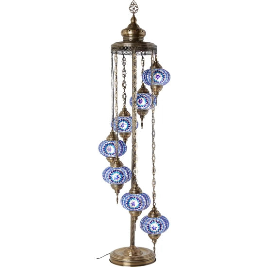 7 Globe Blue Turkish Moroccan Mosaic Floor Lamp for sale