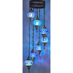 7 Globe Blue Turkish Stained Glass Lamps