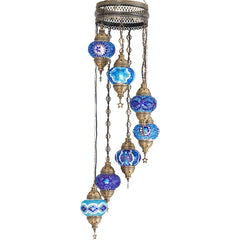 7 Globe Blue Turkish Stained Glass Lamps for sale