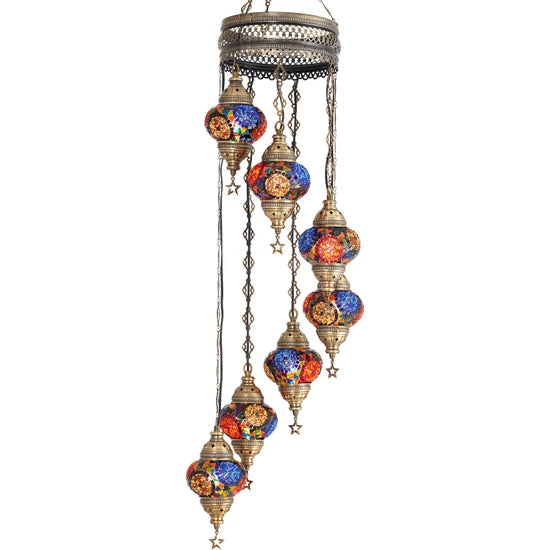 7 Globe Turkish Mosaic Chandelier for sale