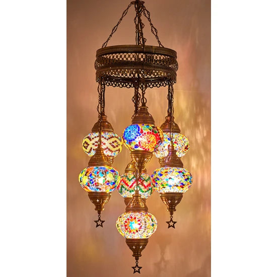 7 Globe Turkish Mosaic Chandeliers