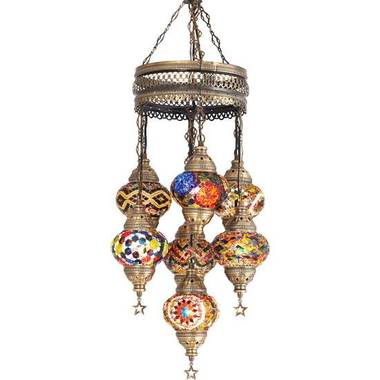 7 Globe Turkish Mosaic Chandeliers for sale