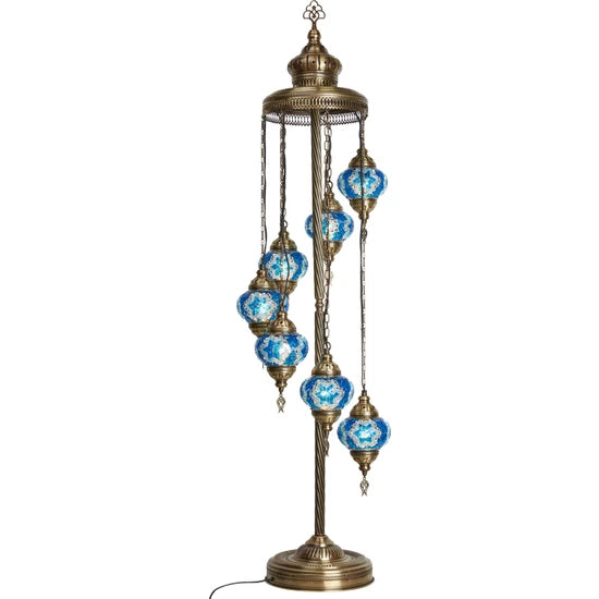 7 Globe Turkish Mosaic Corner Floor Lamp for sale