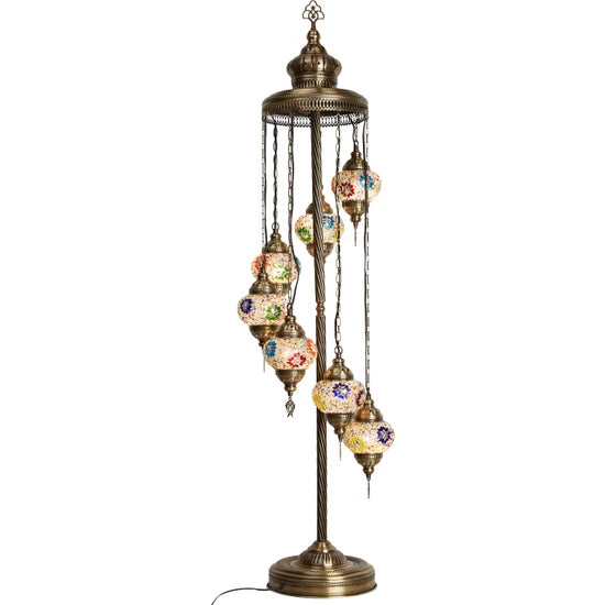 7 Globe Turkish Stained Glass Corner Floor Lamp for sale