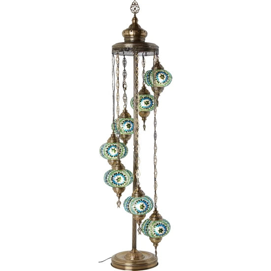 7 Globe Turkish Stained Glass Corner Lamp for sale