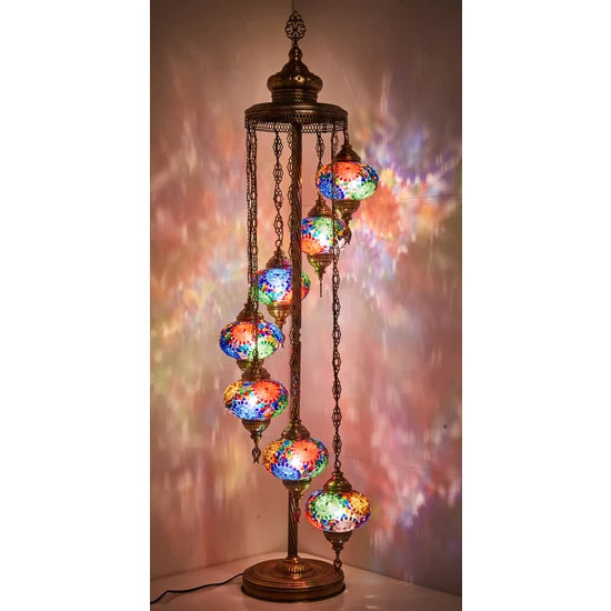 7 Globe Turkish Stained Glass Floor Lamp