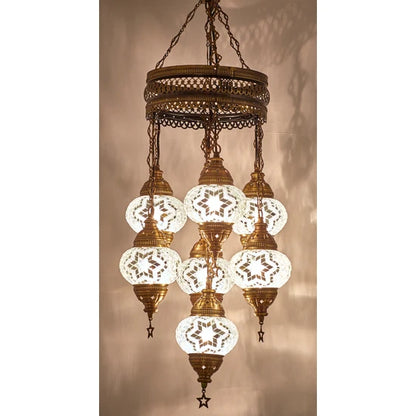7 Globe White Turkish Stained Glass Lamps