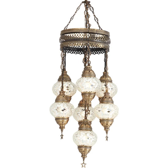 7 Globe White Turkish Stained Glass Lamps