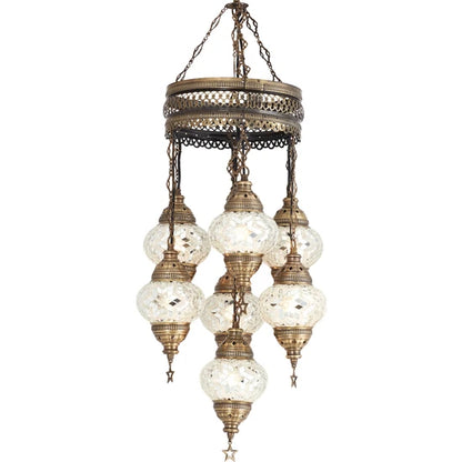 7 Globe White Turkish Stained Glass Lamps