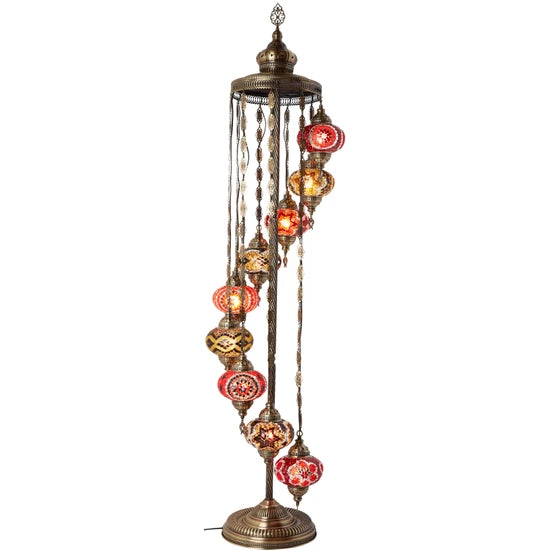 9 Globe Red Turkish Mosaic Floor Lamp for sale